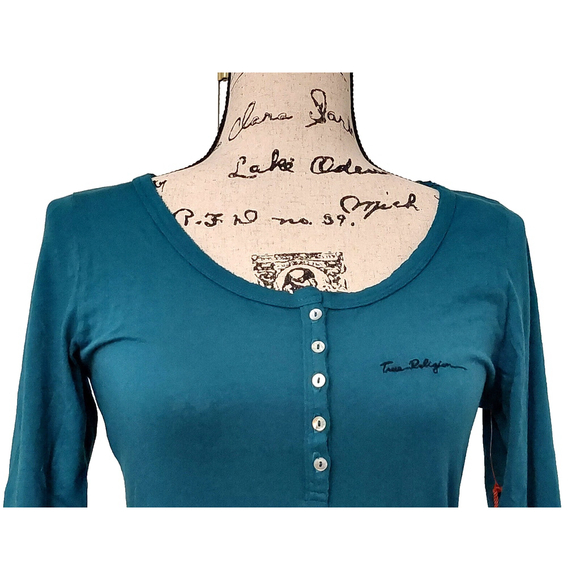 True Religion Brand Long Sleeve Signature Logo Cotton Henley Shirt Medium $78 - Picture 8 of 16
